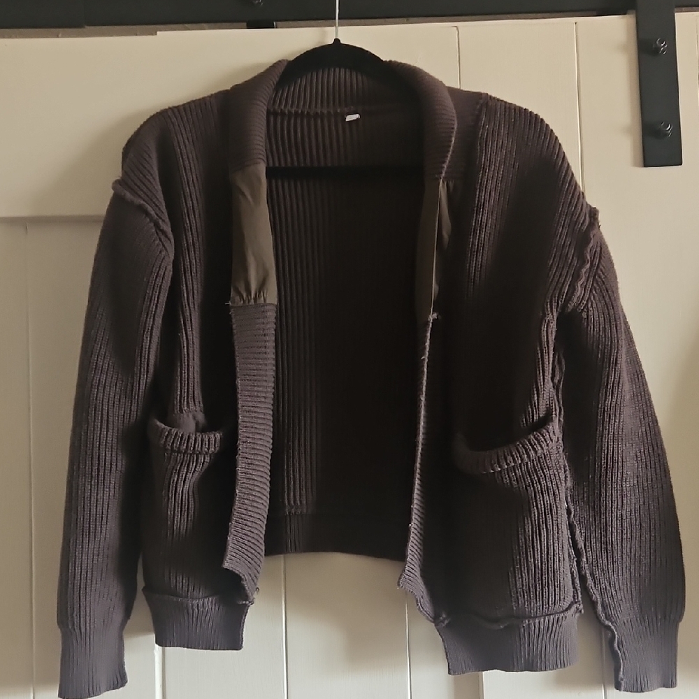 Collar Chunky Knit Cardigan Sweater | Dark Brown | Womens M | Free People
